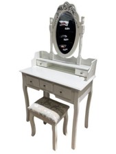 White Vanity Makeup Dressing Table with Mirror & Stool 5 Drawers