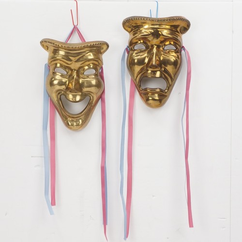 Vintage Solid Brass Theatre Masks Set Comedy Tragedy Acting Wall Hanging Art - Picture 2 of 6