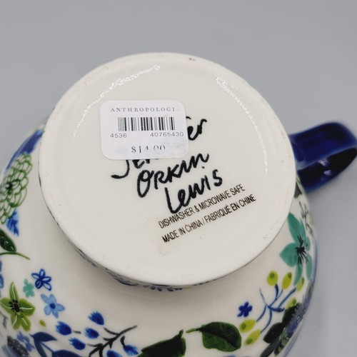 Anthropologie Butterfly and Petal Blue Floral Coffee Mug by Jennifer Orion Lewis - Picture 7 of 7