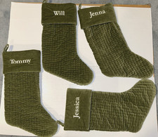 UCHOOSE Pottery Barn Christmas Stocking TOMMY WILL JENNA JESSICA Quilted Green
