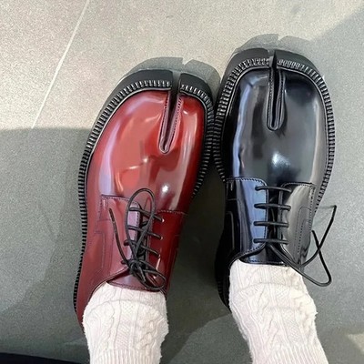 Tabi Shoes Loafers Men's Unisex Split Toe Thick Sole Casual Patent Leather Boots