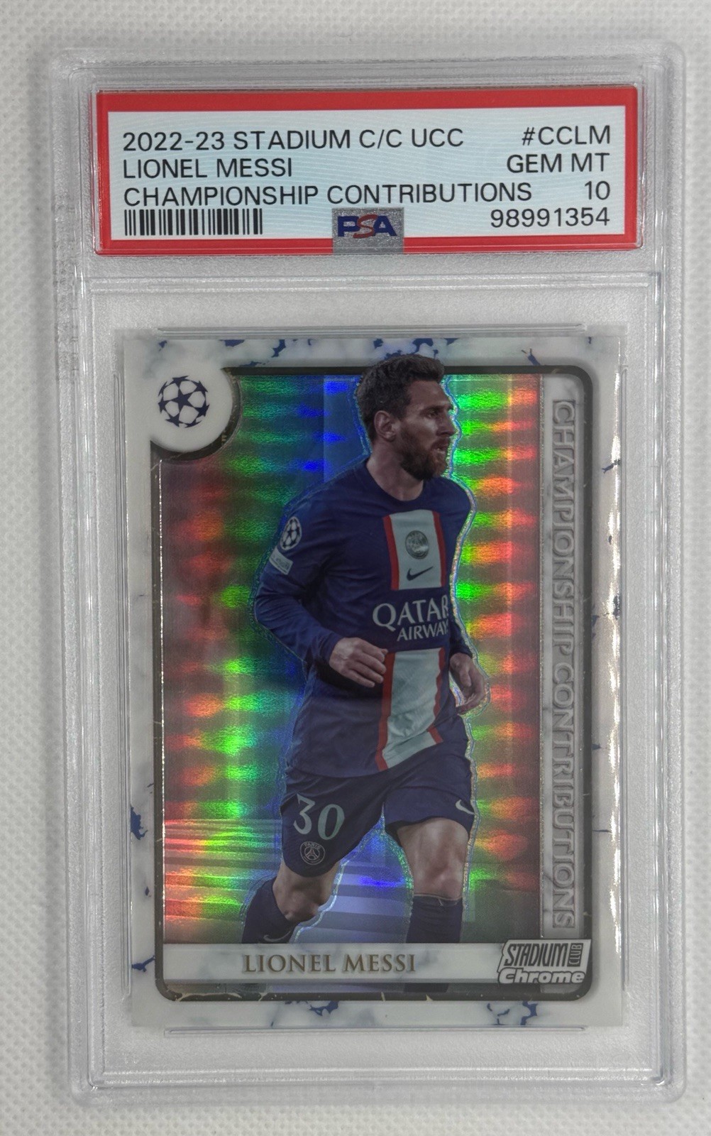 2022-23 Topps Stadium Club Chrome Lionel Messi Championship Contributions PSA 10