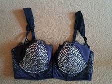 Ann Summers Black Lace  Underwired Padded  Push Up Bra Beige Linning Size 34C 