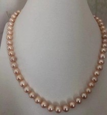 Fine Jewelry 8-9mm pink AAA akoya Japanese Pearl Necklace 18 inch 14k gold buckl