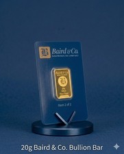 Baird & Co 20g 999.9 Gold Bar Certicard --Investment-Grade Gold, UK Seller 4055.43 per troy oz
