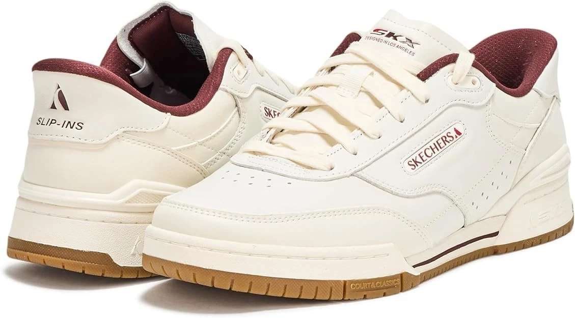 Wide Fit Man Skechers Slip-ins Recoil Sneaker Shoe 254200 Natural/Burgundy New