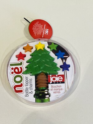 Weihnachtsbaum Weinflasche Topper und 6 Sterne Glas Charms Set Neu in OVP