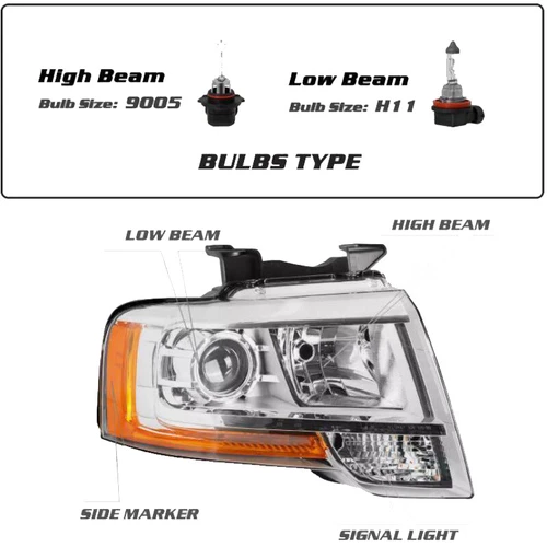 Headlight LEFT or RIGHT For 2015-2017 Ford Expedition Chrome Housing Projector - Bild 3 von 13