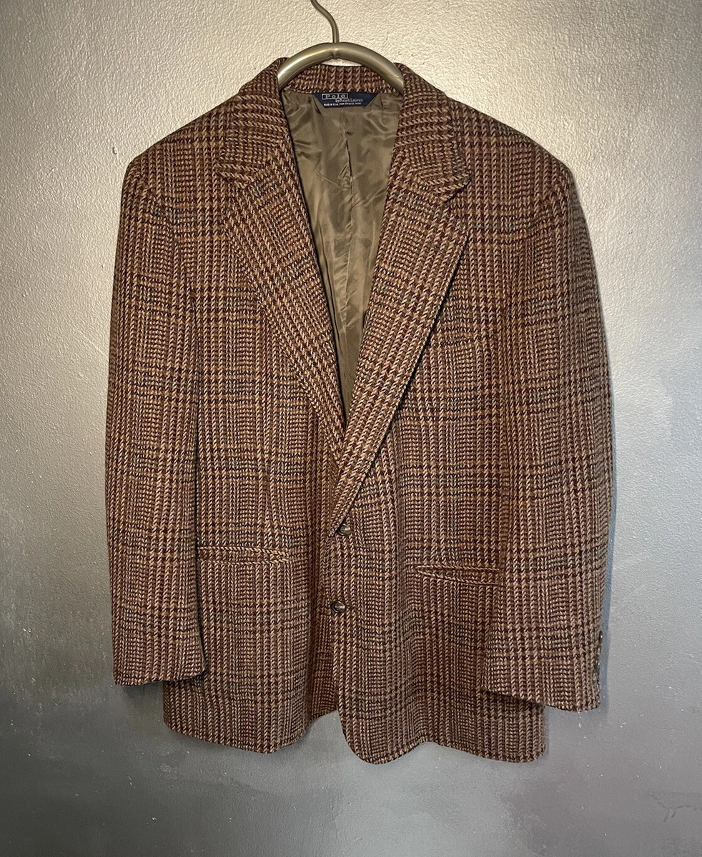 Vintage Polo by Ralph Lauren Houndstooth Tweed Blazer Mens 44