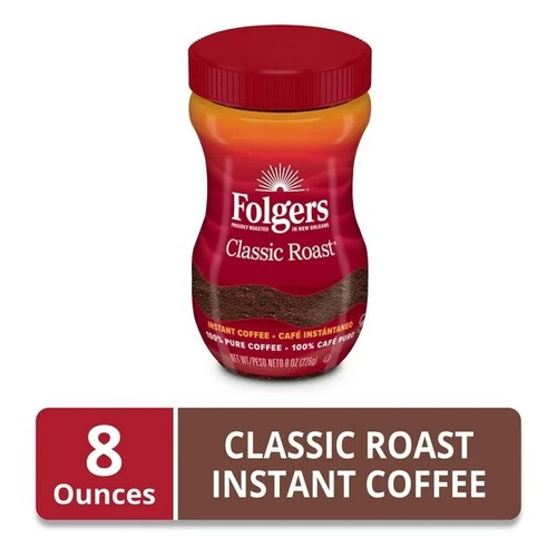 Folgers Classic Roast Instant Coffee Crystals, 8 Ounces, Free Shiping