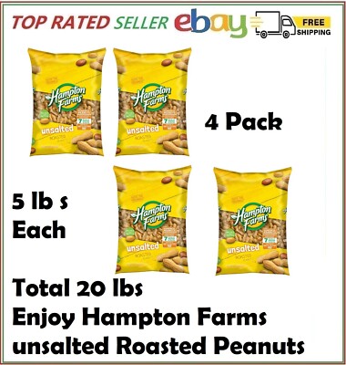 4 PACK Hampton Farms Unsalted In-Shell Peanuts 20 lbs. TOTAL - FREE SHIPPING