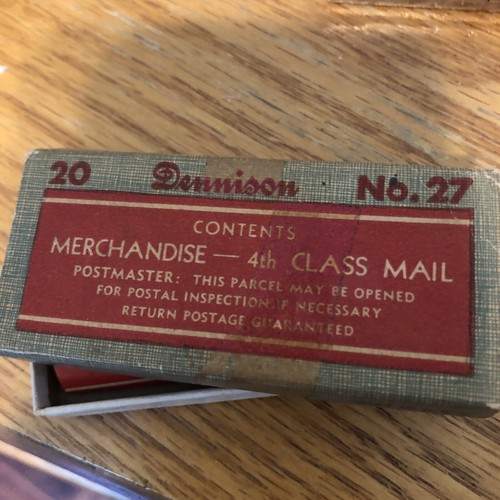 Lot of 20 Vintage Dennison #27 4th Class Mail Stickers in Original Box