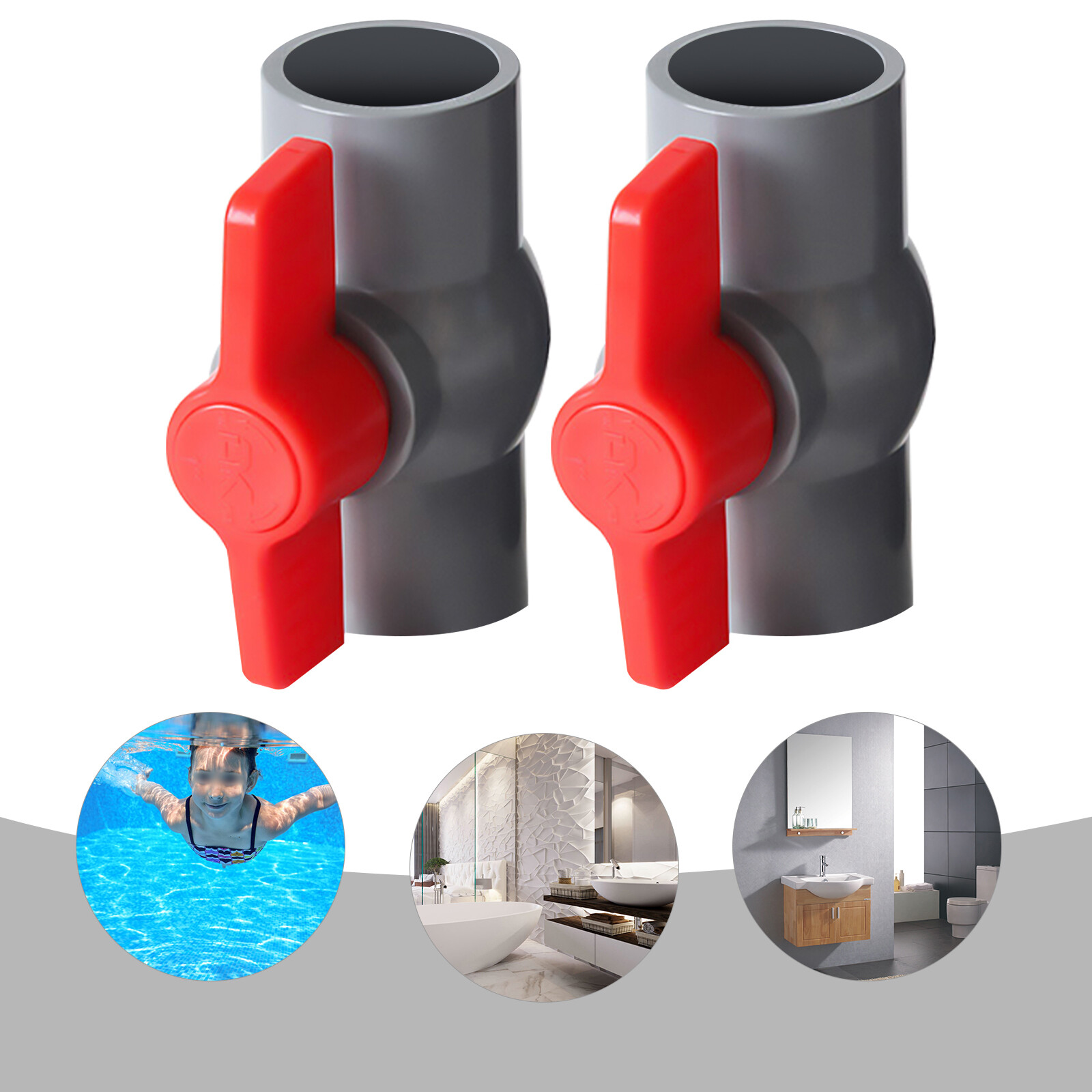 2PCS PVC Ball Valves 2 Inch Inner Hole T-shaped Handle Water Air Liquid Valve