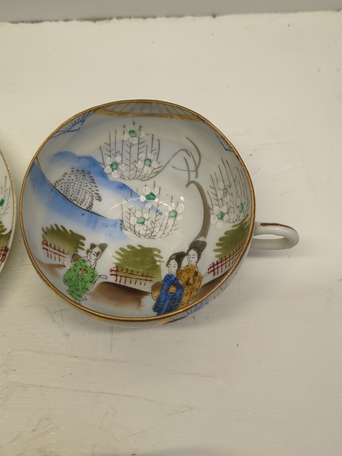 Vintage Japanese Tea Cups And Saucers X 2 Geisha Oriental Scene G eBay