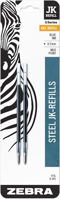 Zebra Pen G-301 Stainless Steel Pen JK-Refill, Med Point, 0.7mm, Blue Ink, 2-Cou