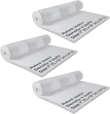 SIMOND STORE Ceramic Fiber Insulation Blanket - 4# Density 2400F - 1" x 12"x 24” - Pack of 3