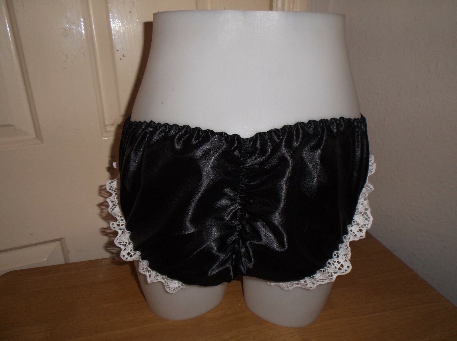SISSY~MAIDS~ADULT BABY~UNISEX~TV/CD BLACK SATIN & WHITE LACE PINCH PANTIES 3Pk image 3