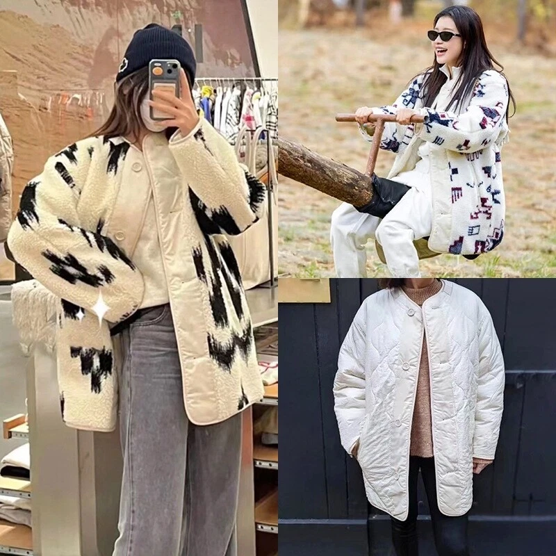 OFF WHITE Giacca sciolta Isabel Marant francese double face due indossati girocollo pile sherpa