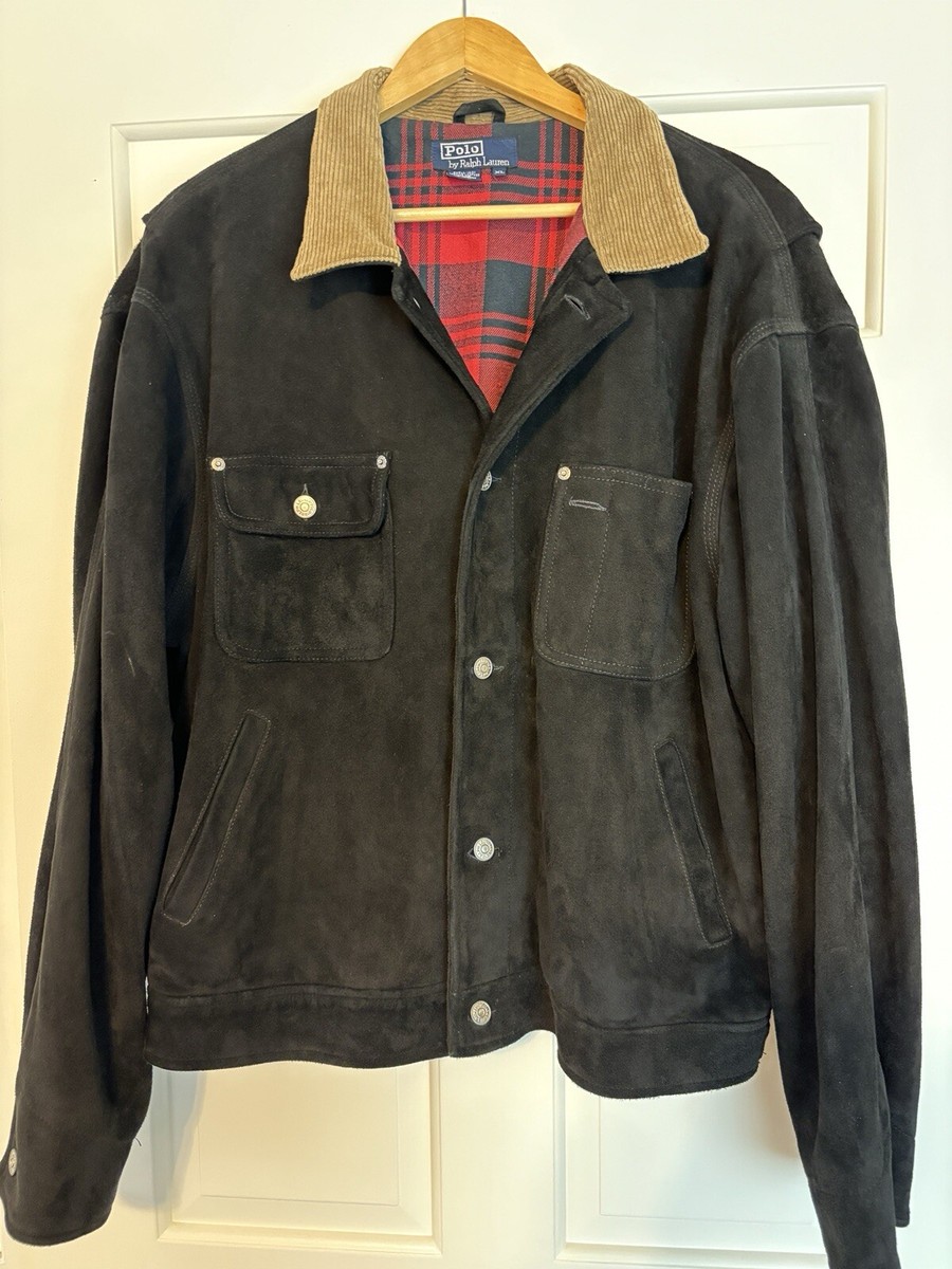 Made USA Polo Ralph Lauren Suede Jacket Mens Trucker Flannel Lined