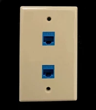 2-Port Ethernet Wall Plate CAT6 Single Gang Keystone Network Female-Female Ivory