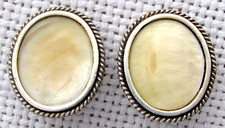Bezalel Antique filigree gilt silver sterling & mother of pearl clip on earrings