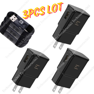 3 PACK Adapter Fast Charger Type C With Phone Charging Cable For Samsung Android