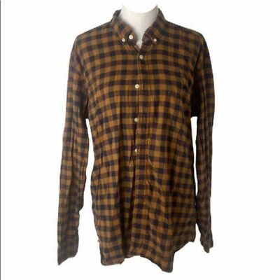 Men's XL Flannel Shirt H&M LOGG Orange and Brown Button-Down Long