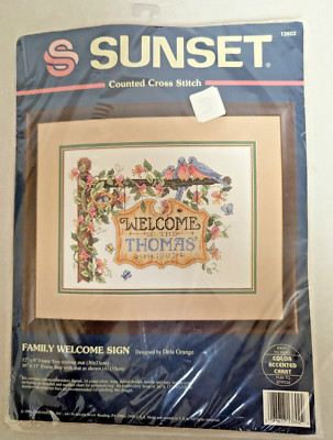 Dimensions 1995 SUNSET Cross Stitch Kit FAMILY WELCOME SIGN Dela Grange #13602