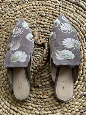 Moderne Rarität John Lewis Echtleder Blumen bestickt Pantoletten Slipper UK 5