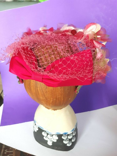 Vintage Lovely Hat With Flowers and Grapes Pink Tones - Picture 5 of 8