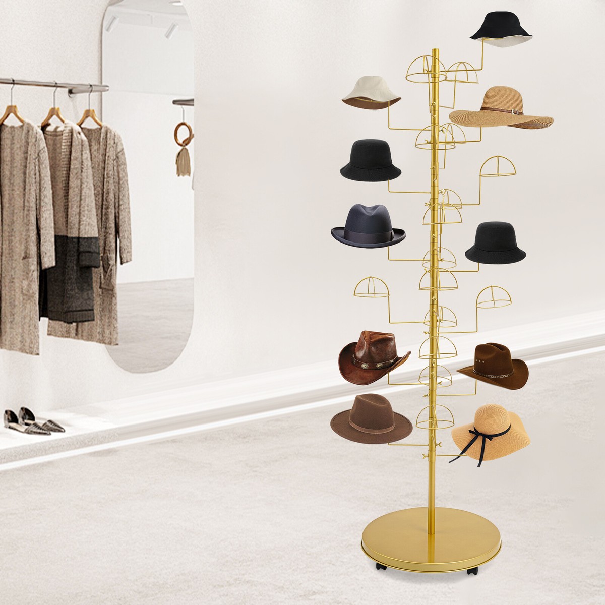 Freestanding Hat Rack Stand 25 Hats Cap Display Retail Rotating