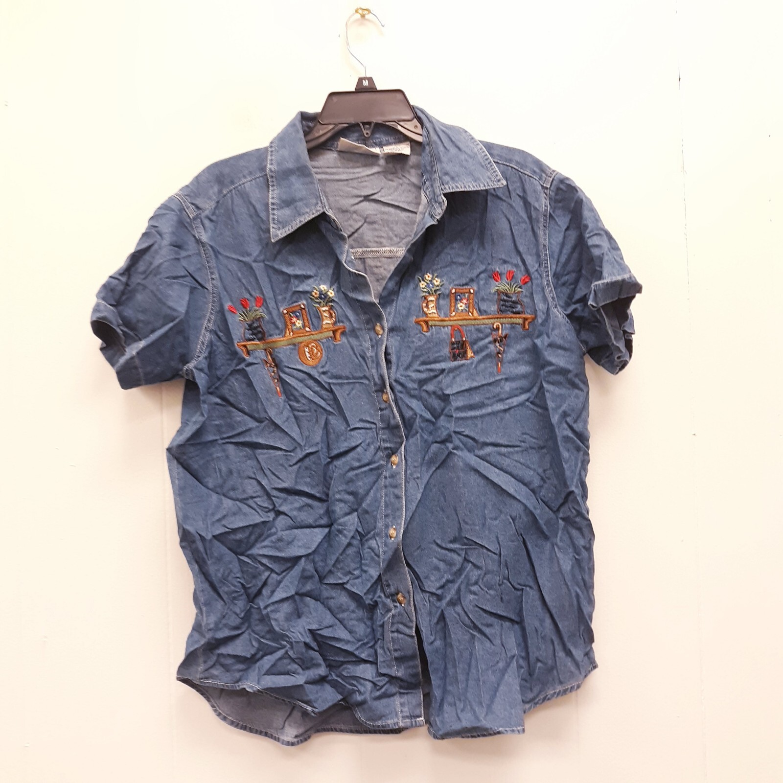 Basic Editions Womens Decorated Button up short S… - image 1