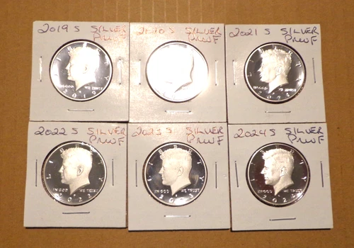 2019 S 2020 S 2021 S 2022 S 2023 S 2024 S Silver Proof Kennedy Half Dollar Set