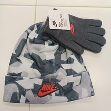 Nike Boys Gray Camo Beanie Hat  Gloves Set-Size 8-20