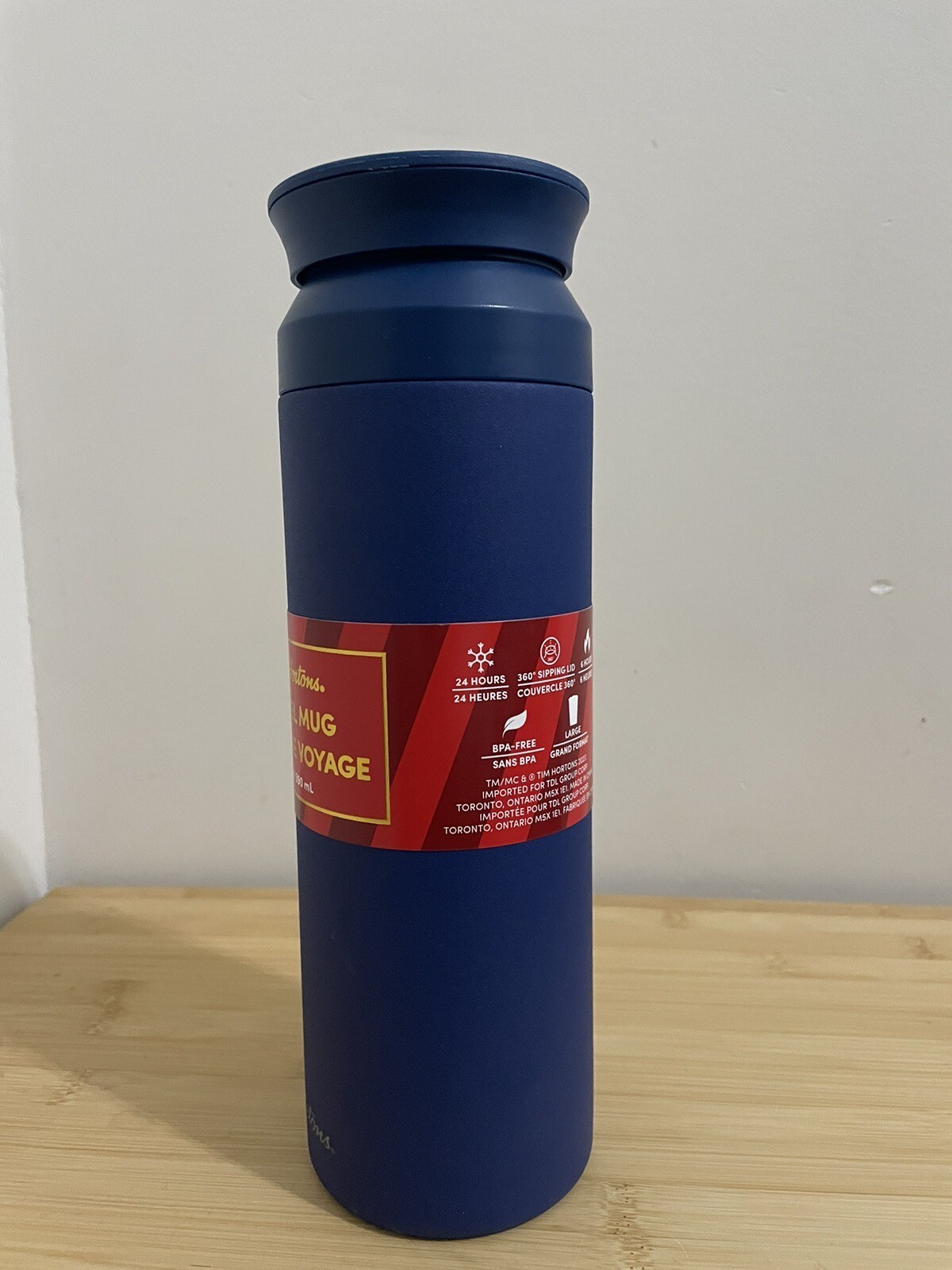 Tim Hortons Travel Mug Tumbler 2023 Blue 20oz 590ml Hot 6 hours Cold 24