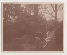 Lovely Young Woman Paused Beneath the Sepia Trees Girl Snapshot Abstract Photo