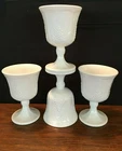 4 Vintage Indiana Colony White Milk Glass Goblets Harvest Grape Pattern 5 1/4"