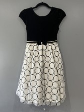 Girl's Jona Michelle Party Dress, Blk Velveteen Top, Wht/Blk Tulle Skirt, Sz 12