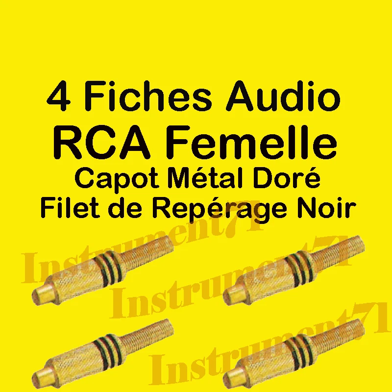 4 Fiches RCA Femelle Contact Doré Repérage Filet Noir Connections à Souder - Photo 1/1