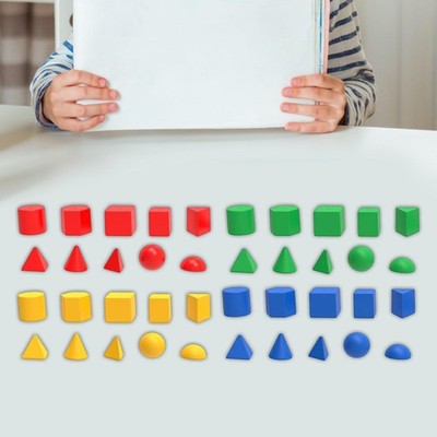 40Pcs 3D Shape Geometric Solids Pattern Blocks Sorting and Stacking Teaching