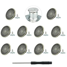 No-Sew Jeans Button Replacement Kit, 10 Sets Metal Snap Tack Buttons with 