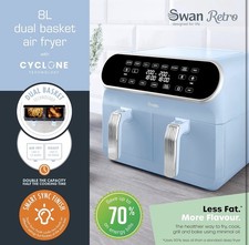 Swan Retro Dual Basket Air Fryer Blue 8L 1700W LED Smart Sync Cooking SD10519BLU