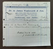 1918 James Wadsworth & Son Joiners Southowram Halifax Invoice