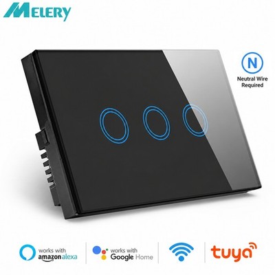 Melery Wifi Smart Tuya Light Wall Switch Glass Touch Panel For Alexa/Google US