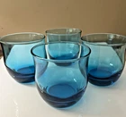 Set of 4 VINTAGE Retro Anchor Hocking Laser blue Rocks , Old Fashion Glasses