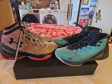2 Pair Under Armour Steph Curry Men Sz 11.5 & Sz 12 Blue Pink Basketball Shoes