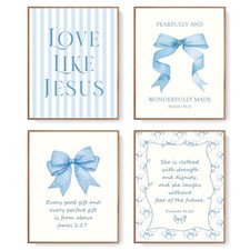 Coquette Blue Bow Jesus Wall Art Decor Posters, Light Blue Bow Christian Room...