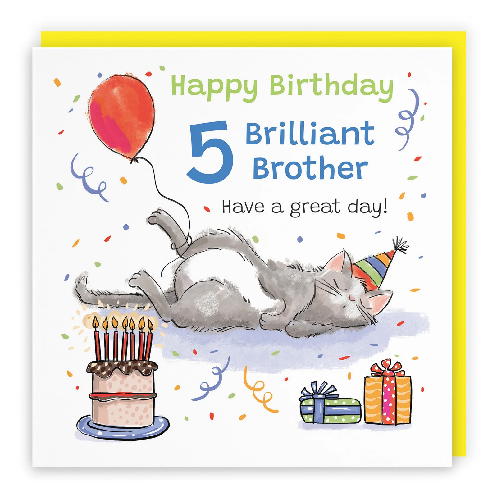 5th Brother Birthday Card Sleepy Cat Animal Party