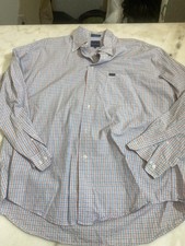 Faconnable XL Button Front Shirt Blue Red Check Made in USA 100% Cotton Casual