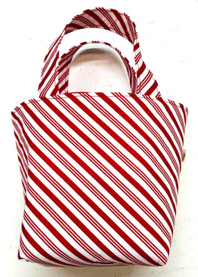 Handmade Fabric Lined Mini Tote Bag/Gift Bag Reusable Candy Cane Red Striped New
